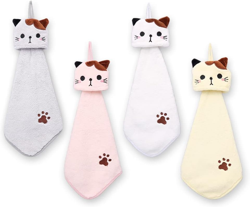 4 Pack Cute Hand Towels, Bathroom Towels with Hanging Loop, Children Hand Towel