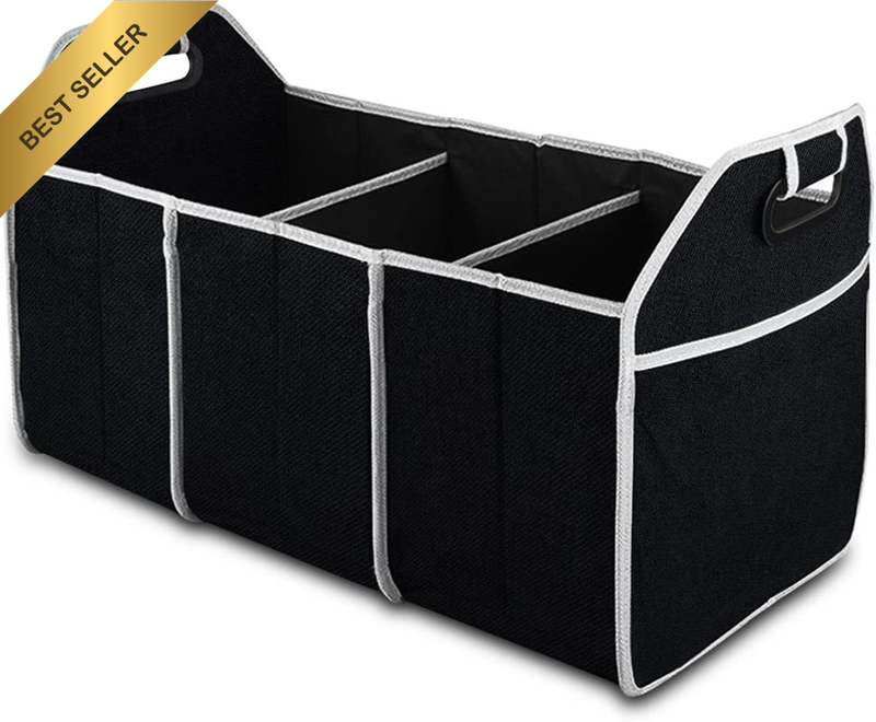 Car Trunk Organizer, Portable Foldable Waterproof Auto Storage Bag with 3 Compar