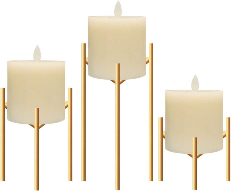 S Set Of 3 Gold Candlesticks For Fireplace/living Room
