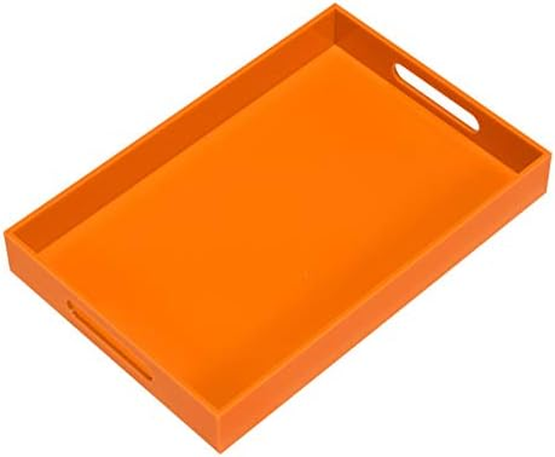 Orange Sturdy Acrylic Serving Tray with Handles-10X15Inch-Serving Coffee,Food,Breakfast,Butler-Kitchen Countertop Tray-Makeup Drawer Organizer-Vanity Table,Ottoman Tray-Decorative Tray