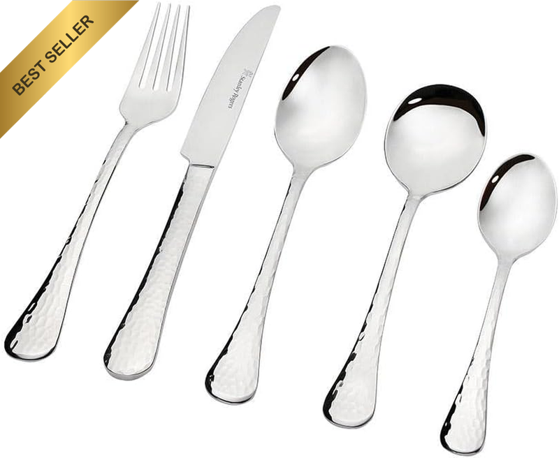 Bolero Cutlery Set 30 Piece – Hammered Mirror Finish Stainless Steel Set for 6 w