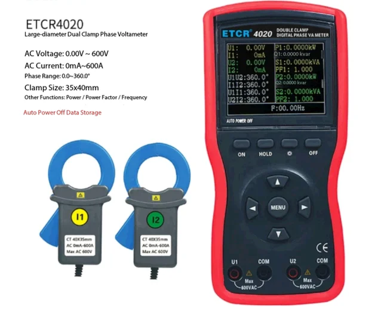 ETCR4020 Phase Voltammeter Double Clamp Digital 600V Large Caliber Intelligent P