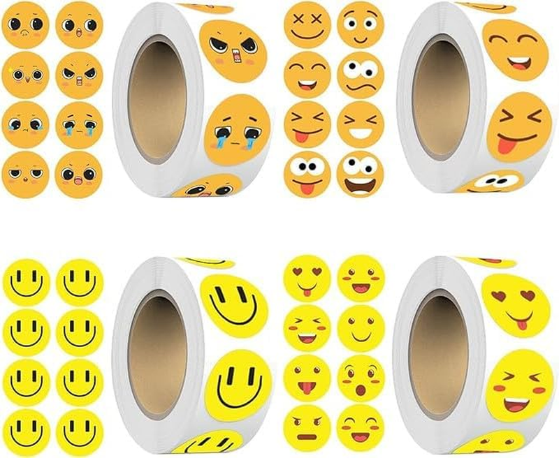 Happy Face Sticker Roll, 4 Rolls Small round Smiley Face Decals,Happy Smile Face