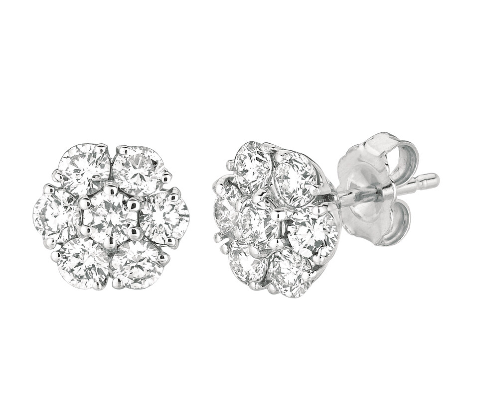 Pre-owned Morris 3.00 Carat Natural Diamond Flower Cluster Earrings Si 14k White Gold