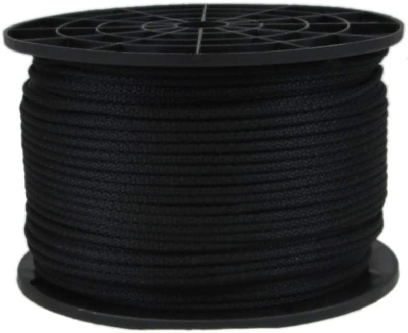 1/8 Inch Black Dacron Polyester Cord - 500 Foot Spool | Solid Braid - Industrial