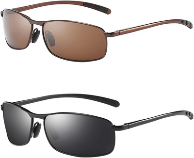 ZHILE Rectangular Polarized Sunglasses Al-Mg Alloy Temple Black & Brown