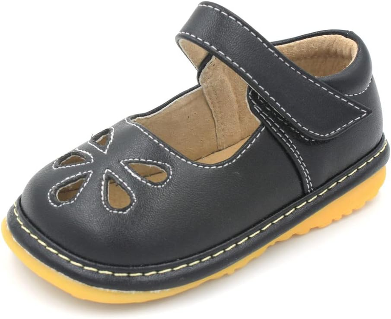 Mary Jane Squeaky Shoes for Toddler Girls, Ideal Walking Shoes with Removable Sq