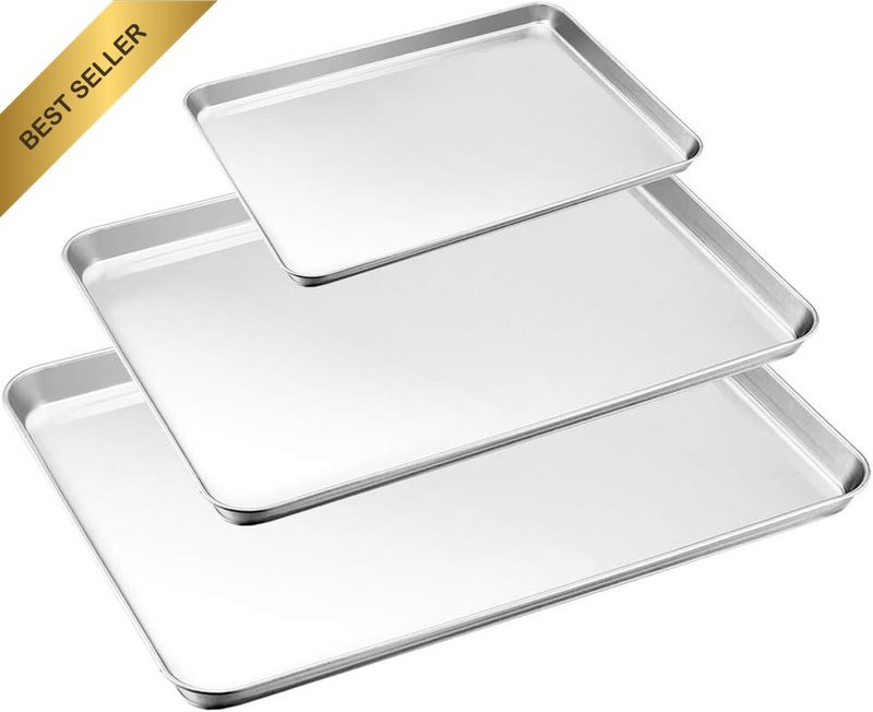 Baking Tray Set 3 18/0 Stainless Steel Pans Toaster Oven Cookie Sheet