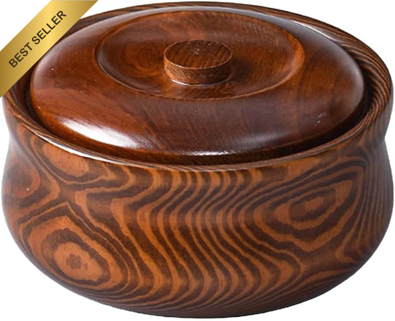 Salad Bowl with Lid, Wood Serving Bowls, Vintage Decor Salad Bowl, Soup Cereal K