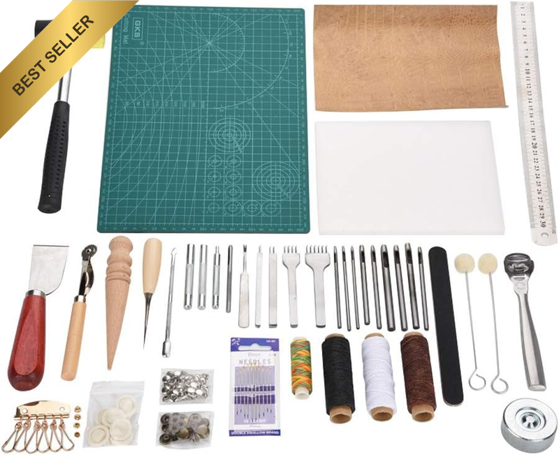 42Pcs Leather Craft Tools Kit, Professional DIY Leather Working Stitching Punch