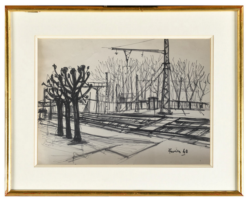 Michel De Alvis (1936-2019) Grande Scene Ferroviaire Vers 1960 Signee (93)