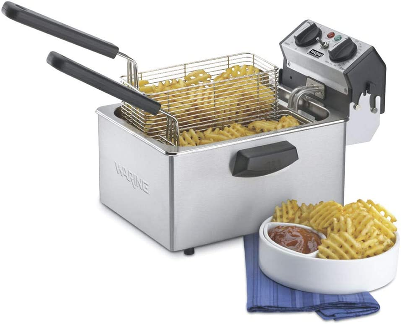 Waring Commercial WDF75RC Heavy Duty 8.5 Lb Double Basket Deep Fryer, Includes 4