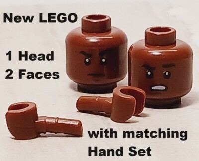 New LEGO Sports Head Matching Hands Brown Skin Gritting Teeth Serious Two Sided