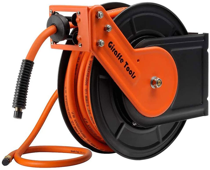 Retractable Air Hose Reel Wall Mount with 3 8 in X 25 FT Hybrid Hose