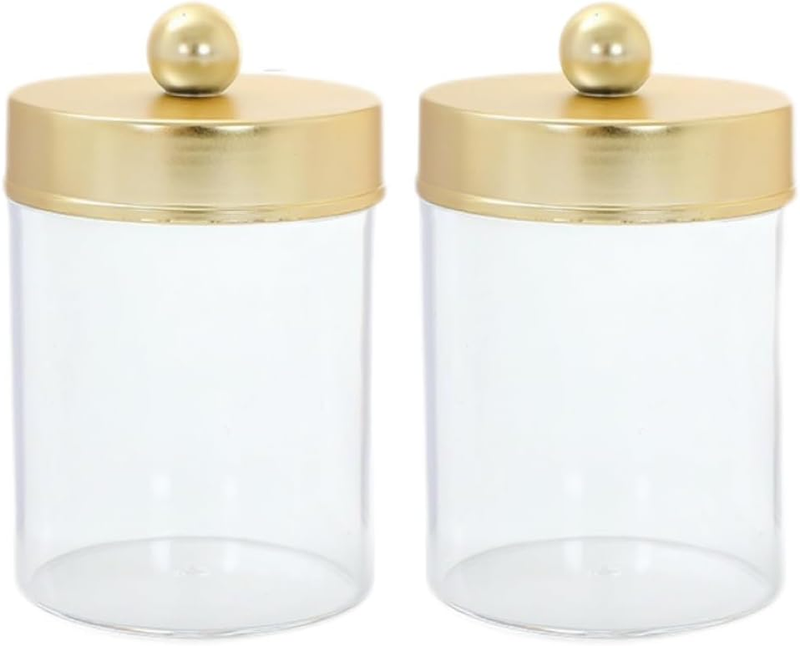 2Pc Holder Dispenser -Plastic Jar Containers for Vanity Makeup Countertop Organi