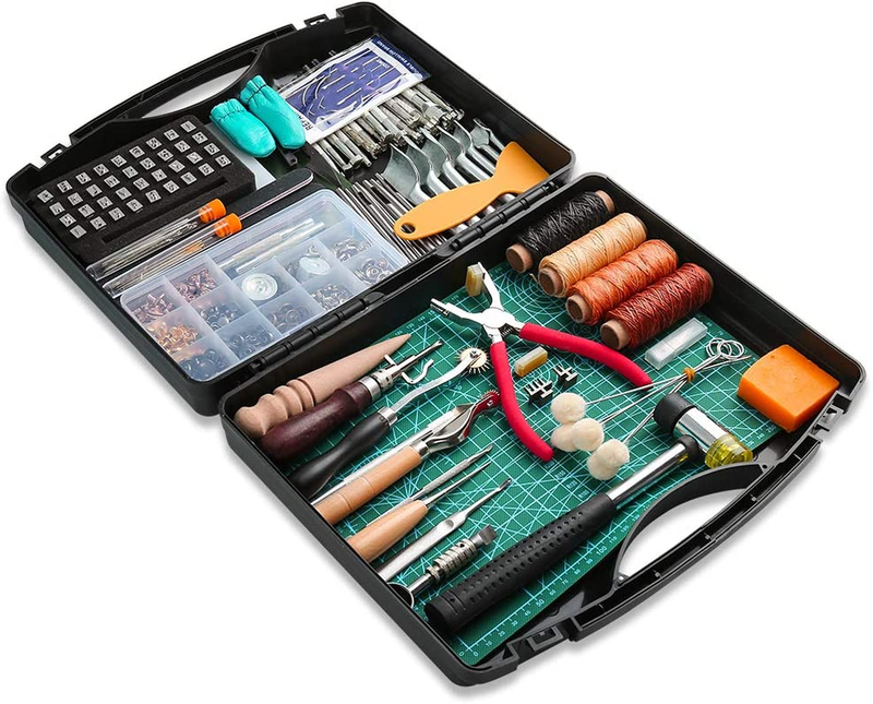 273 Pieces Leather Working Tools and Supplies with Leather Tool Box Cutting Mat