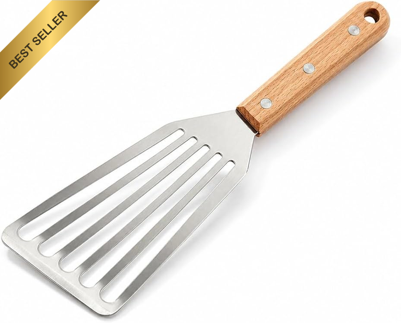Stainless Steel Fish Spatula, 32Cm Beechwood Slotted Metal Food Turner | Fish Sp