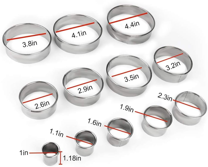 12 Pieces Round Cookie Biscuit Cutter Set,Graduated Circle for Pastry,18/8 Stain