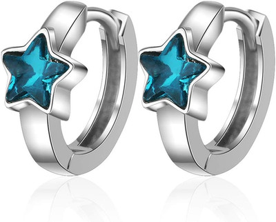 Ms.Swan - Orecchini a Cerchio in Argento Sterling 925, Con Zirconi Blu, a Forma 