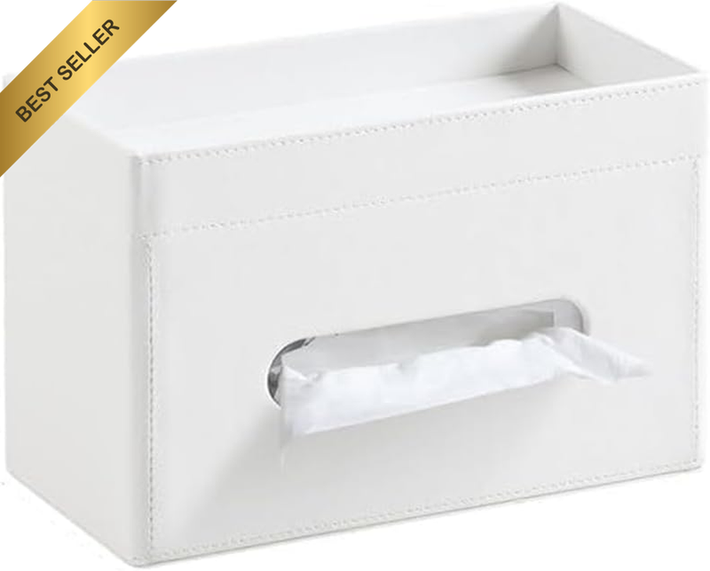 Tissue Box Cover with Detachable Storage Tray,Pu Leather Decorative Tissue Dispe
