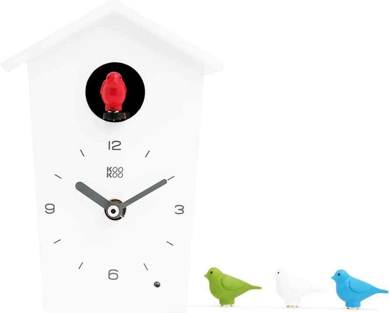 KOOKOO Birdhouse Mini White, Tiny Modern Cuckoo Clock with 12 Natural Bird Songs