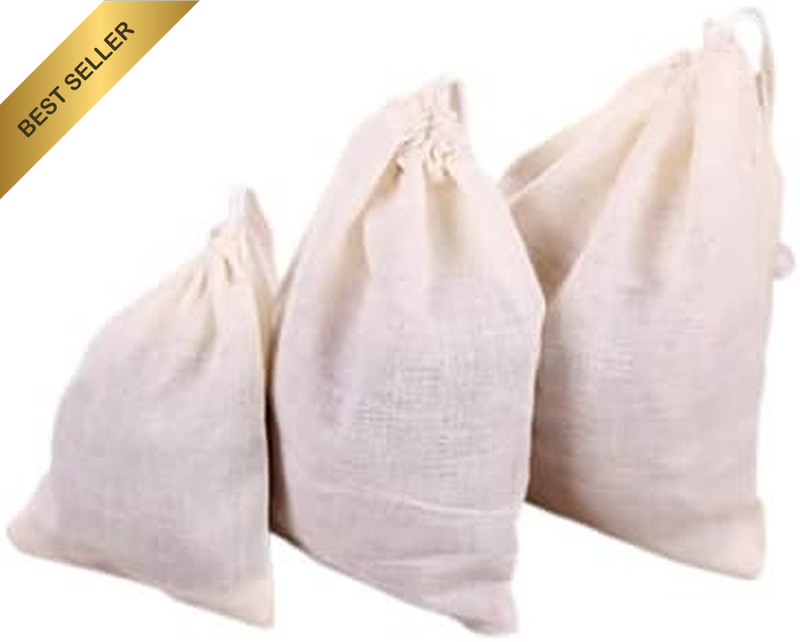 5X Cotton Muslin Coffee Cheese Milk Filter Bag Spices Tea Drawstring (25 X 30 Cm