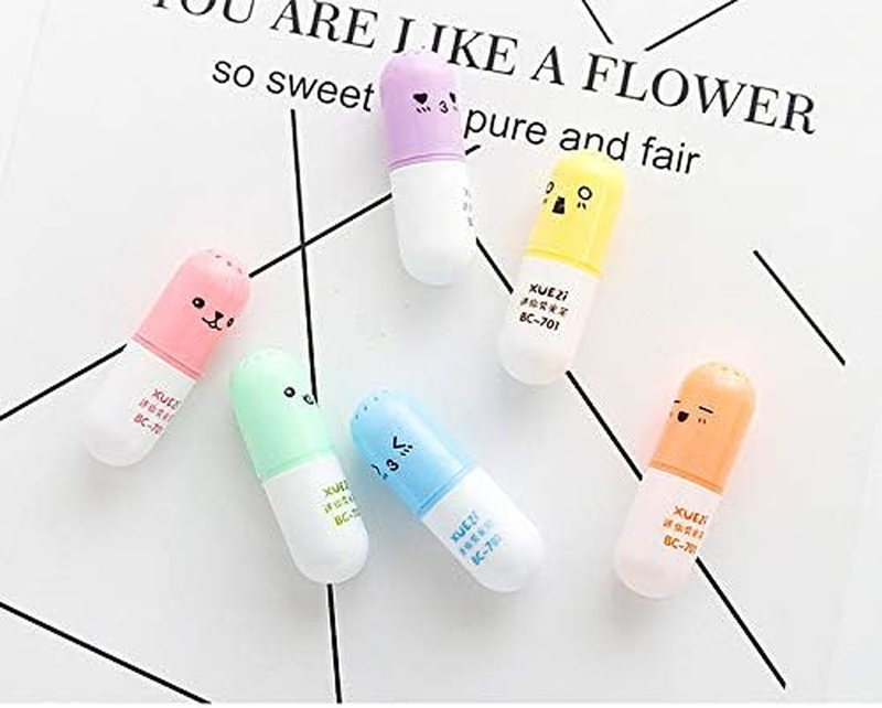 6 Pcs/Set Mini Pill Shaped Highlighter Pens for Writing Cute Face Graffiti Marke