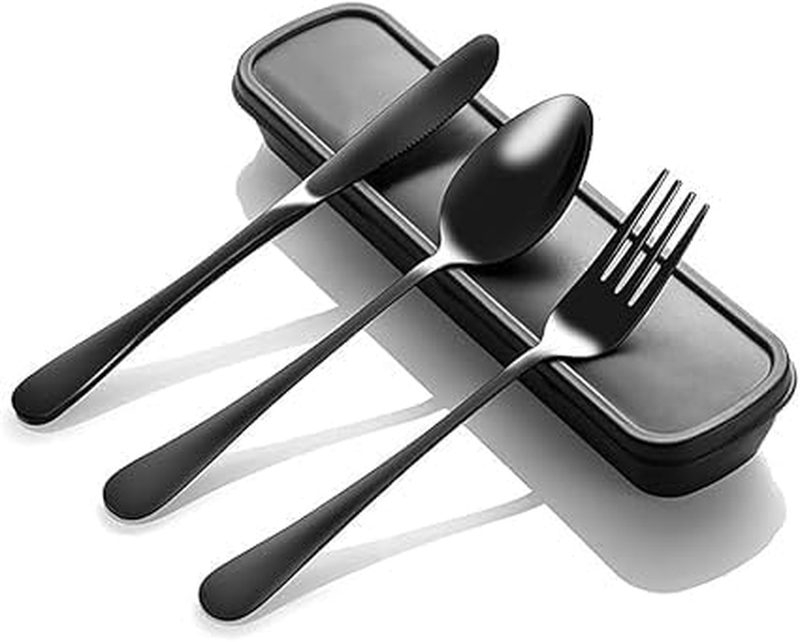 Portable Utensils Set with Case, 4Pcs Stainless Steel Reusable Silverware for Lu