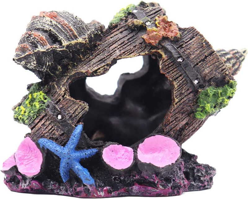 Small Cute Barrel Fish Tank Decorations Aquarium Hideaway Cave House with Shell