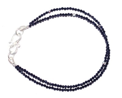Blue Sunstone Gemstone 2 mm Beads 925 Sterling Silver 9'' 2 Layer Bracelet J229
