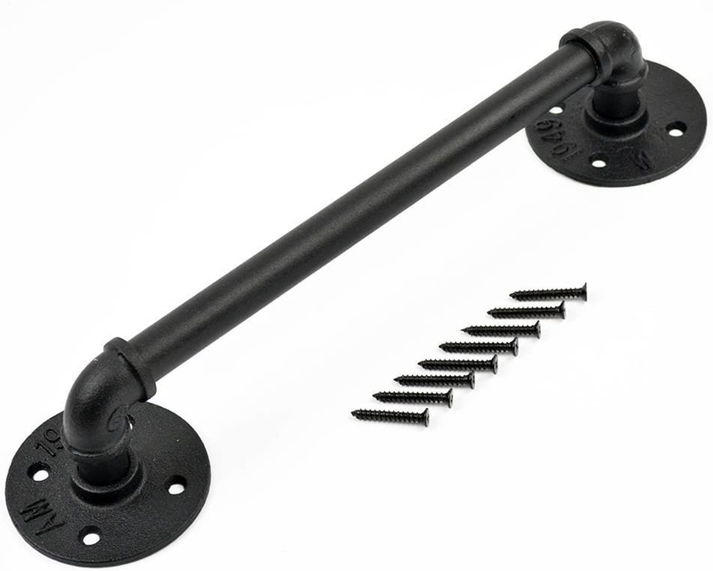 15"  Matte Black Industrial Pipe Door Pull Handle, Grab Bar,