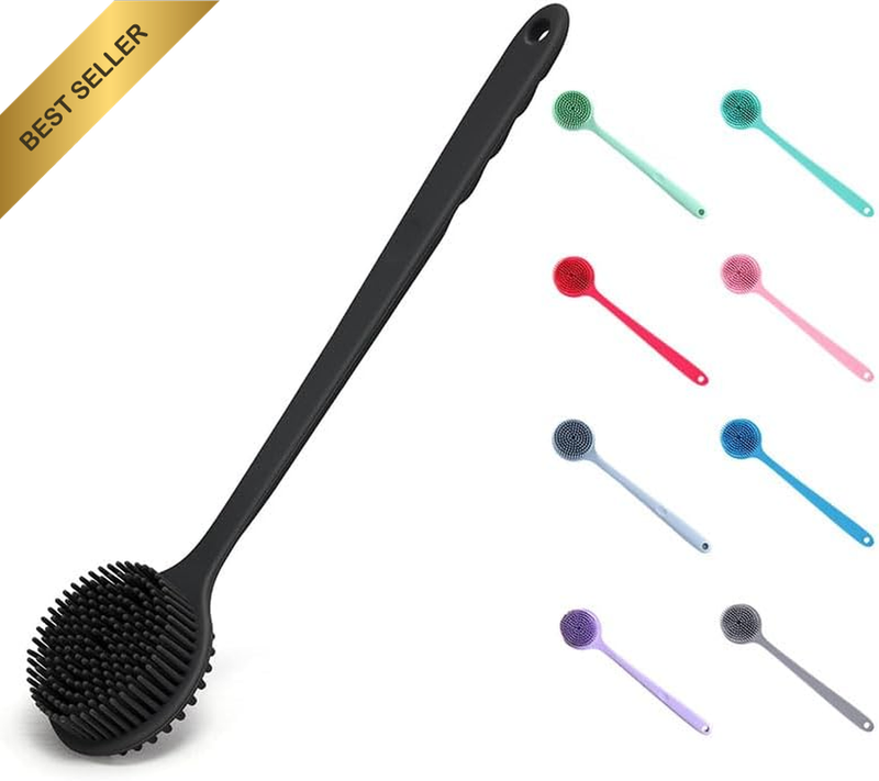 Silicone Back Scrubber for Shower-Long Handle, Double-Sided Body Shower Cleaning