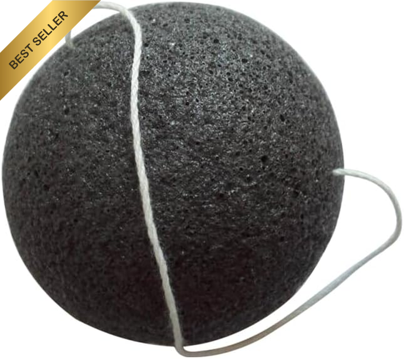 Black Bamboo Charcoal Konjac Facial Sponge for Face and Body, Gentle Cleansing,
