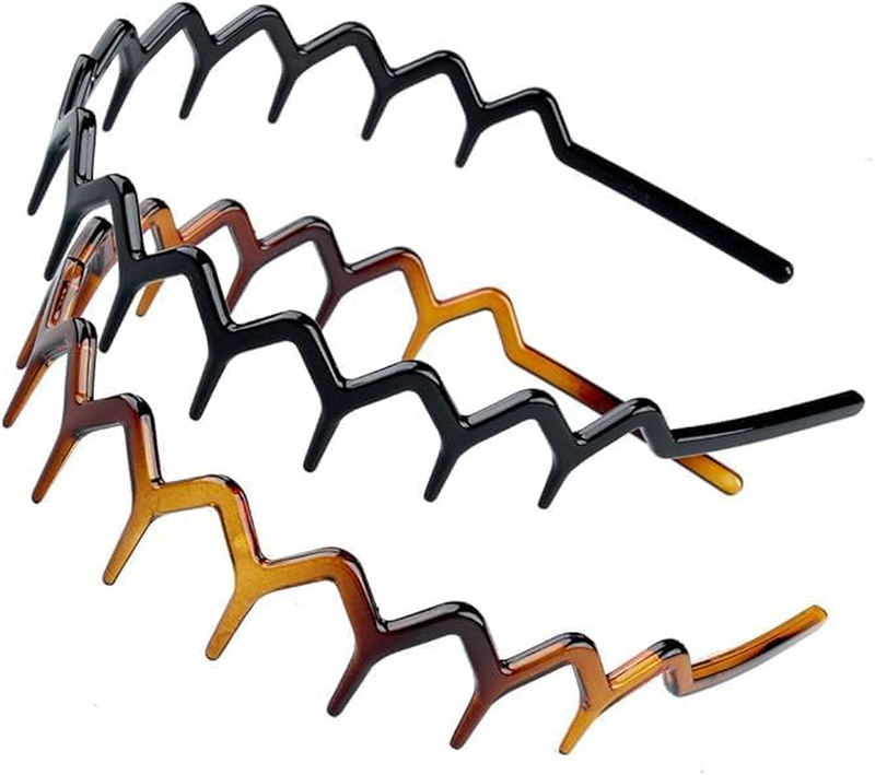 Set of 2 Zig Zag Black Plastic Sharks Tooth Hair Comb Headband