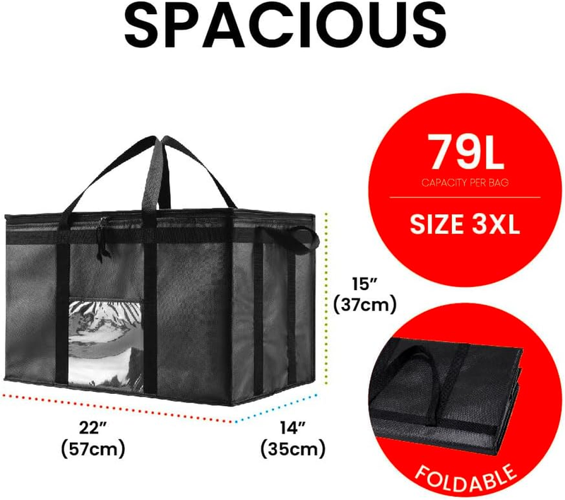 3XL Insulated Cooler Bag and Food Warmer for Delivery & Grocery Shopping with Zi