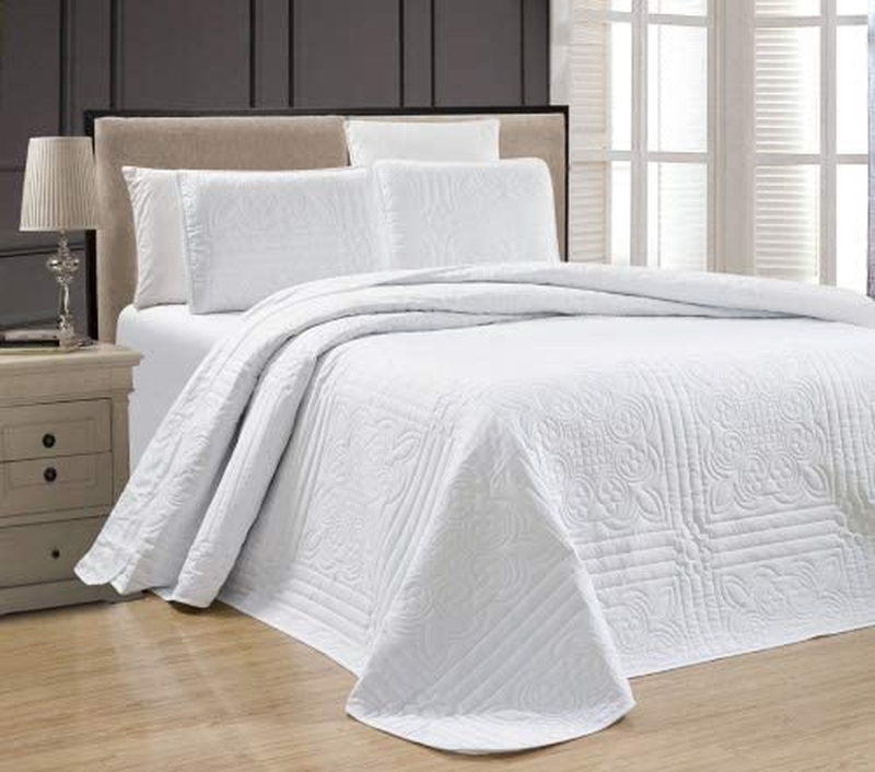 3-Piece White Oversize Stella Grande Bedspread Queen/Full Em