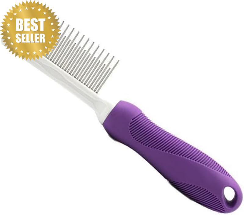 Pet Comb for Dog & Cat, Grooming Comb with Long & Short Steel Teeth. Safely Remo