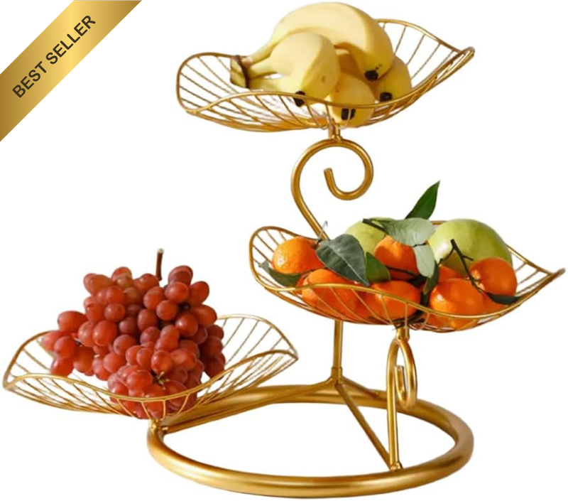 3-Tier Large Capacity Fruit Basket Holder,Iron Art Fruit Bowl Stand,Lotus Leaf E