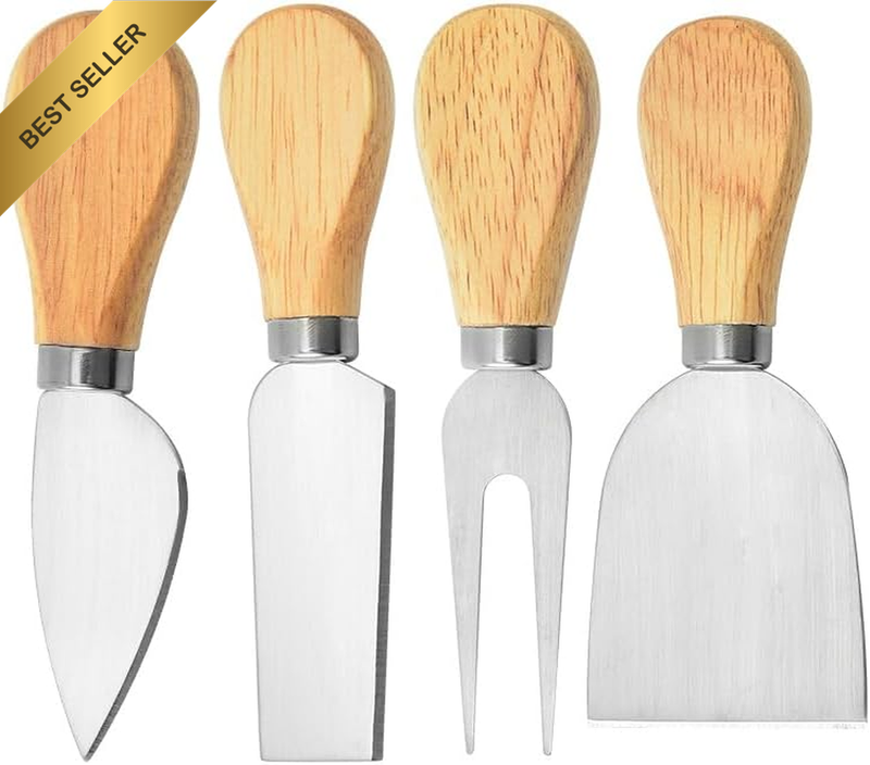 4 Piece Cheese Knives Set with Wooden Handle, Mini Knife Set for Charcuterie and