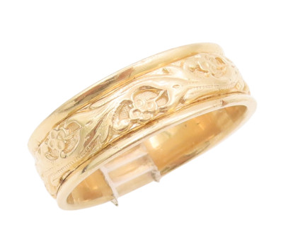 14K GOLD Vintage Ring Minimalist Solid 360 Carved Floral Pattern  Sz 13 GR855