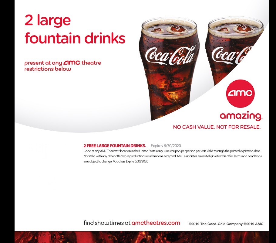 AMC Theaters 2 (TWO) Large Drinks Expires 12/30/23 *FAST DELIVERY