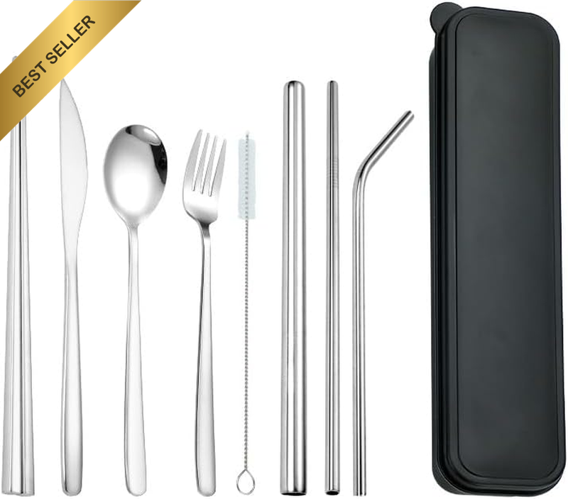 8 Pieces Stainless Steel Flatware Set Portable Reusable Cutlery Set Travel Utens