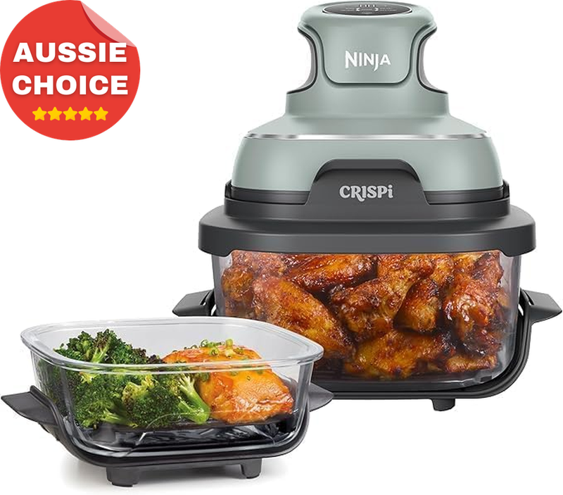 Crispi 4QT Portable Glass Air Fryer Thermal Shock Resistant Leak-Proof Sage