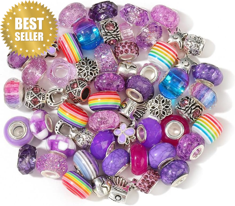 60 Pcs European Large Hole Beads, Assortment Colors, Artistic Mix, DIY Jewelry M