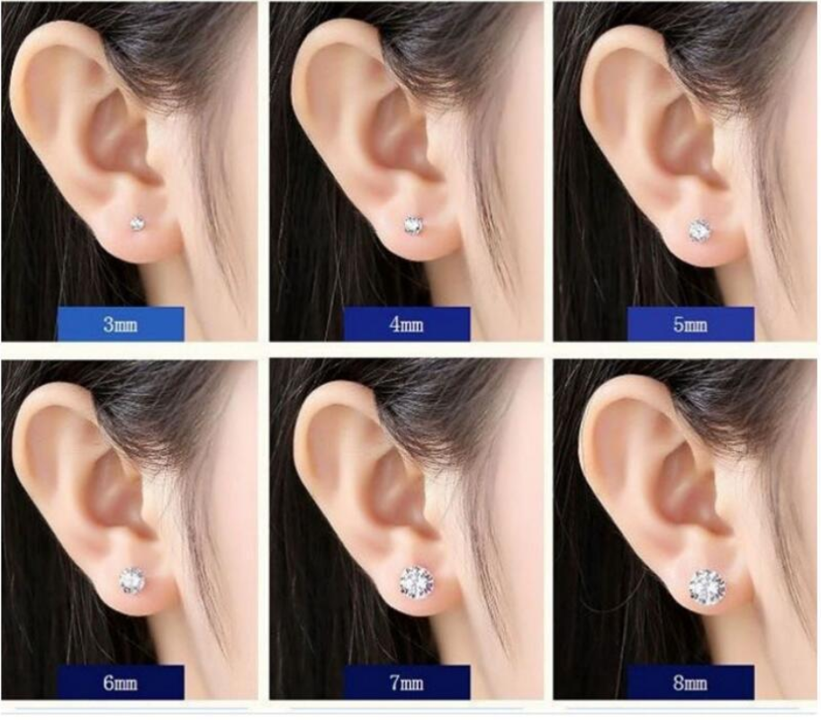 Solid 925 Sterling Silver Round Cubic Zirconia Clear CZ Stud Earrings 2-8mm