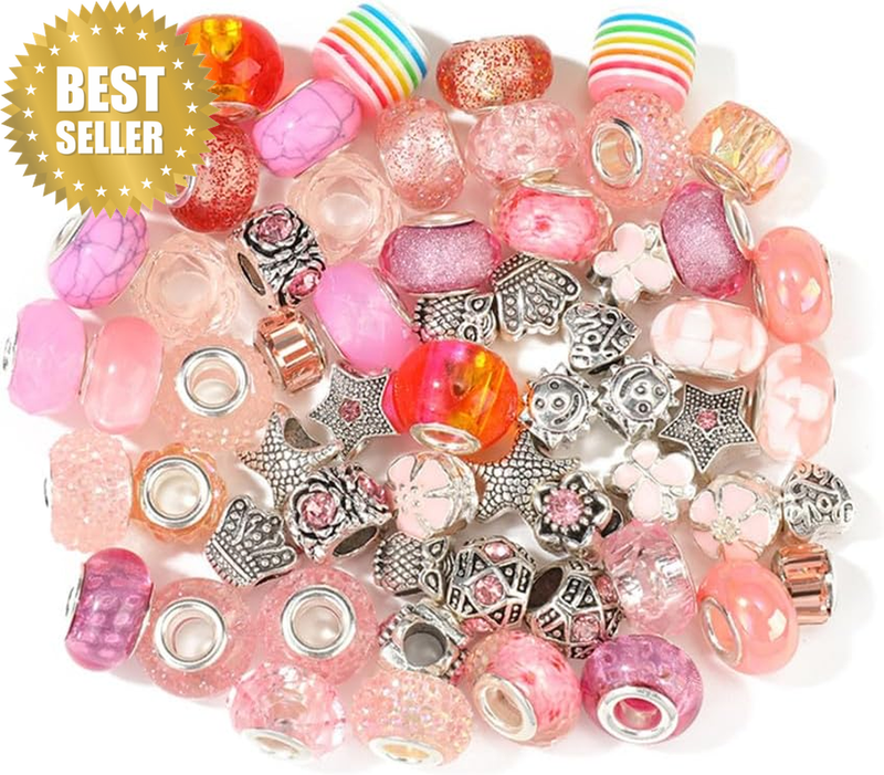 60 Pcs Mix European Large Hole Beads, Assortments Colorful European Large Hole C