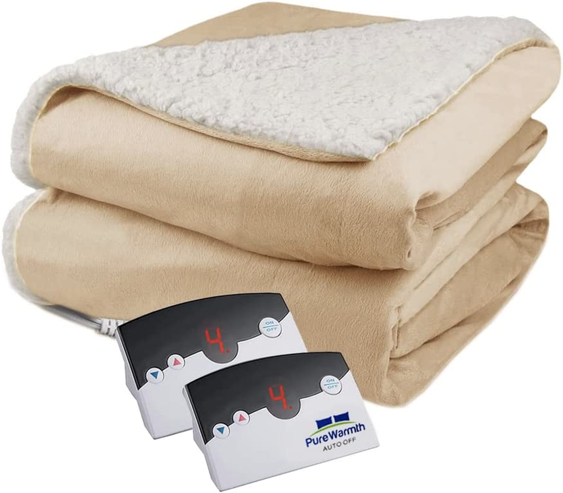 Velour Sherpa Electric Blanket - Warm Twin Heating Blanket w