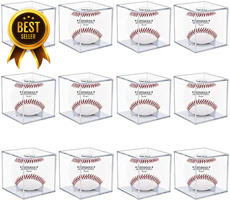 12 Pack Clear Acrylic Baseball Display Case Cube Holder UV Protection