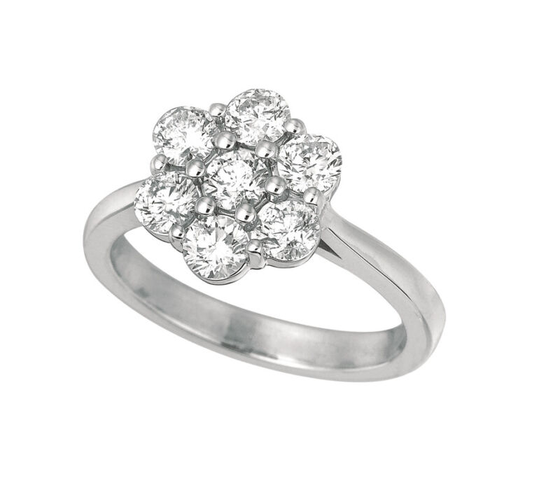 0.50 Carat Natural Diamond Flower Ring G-h Si 14k White Gold