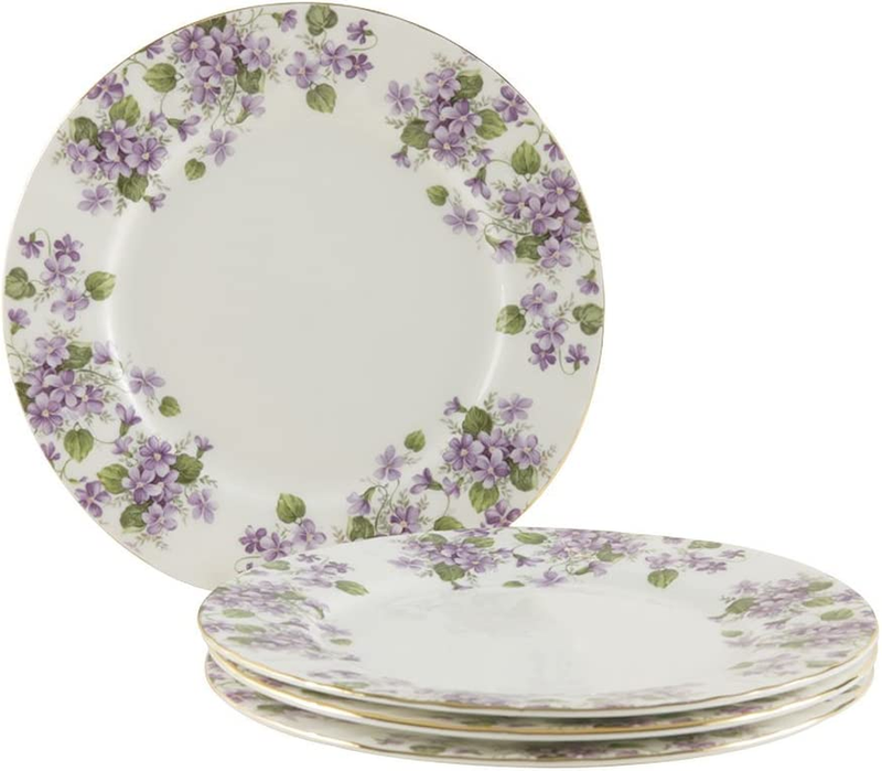 Purple China Plates Floral Dessert Plate Bone China Dinnerware Set Of 4 Dishes $